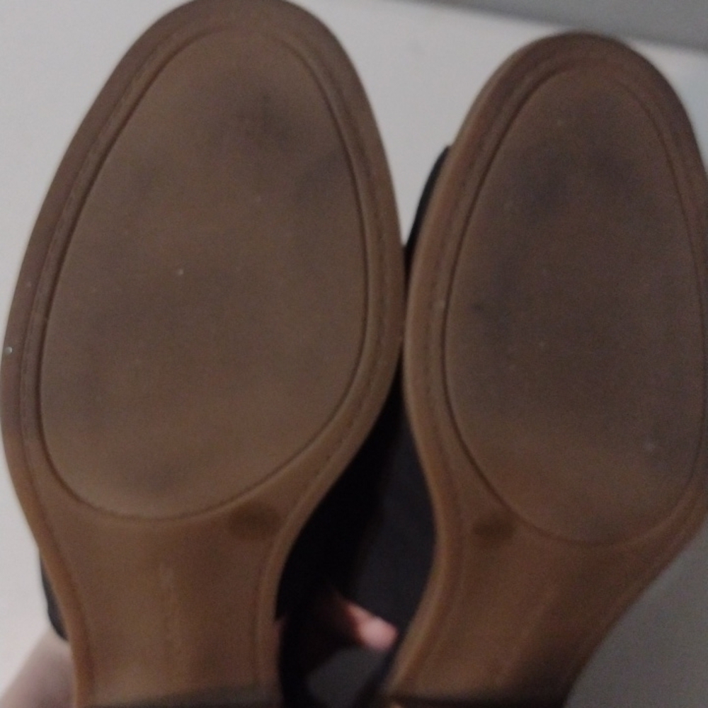 Lucky Brand Barimo Black Leather Cutout Chunk Stacked Heel Peeptoe Shoes size6.5 - Picture 9 of 13